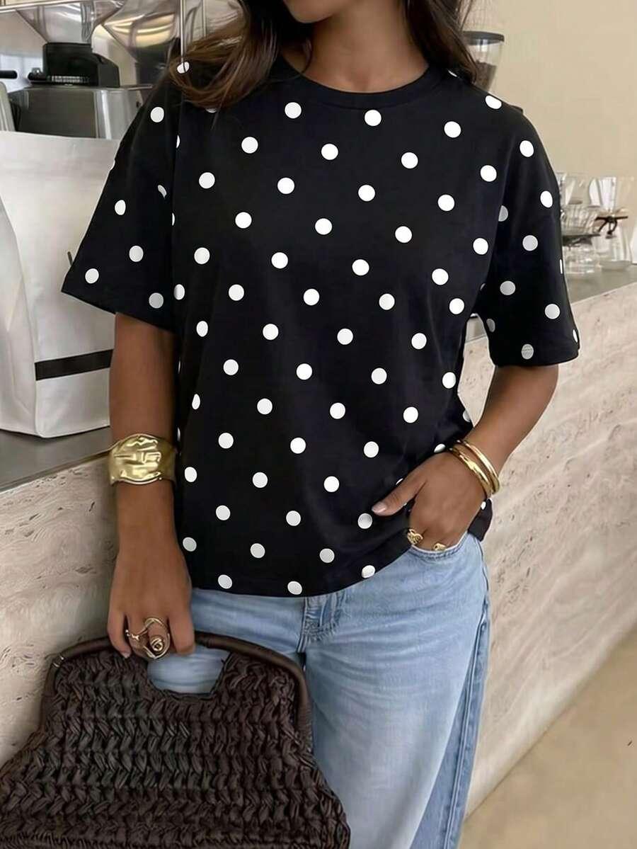 SHEIN CZARNY T-SHIRT OKRĄGŁY DEKOLT S06__L