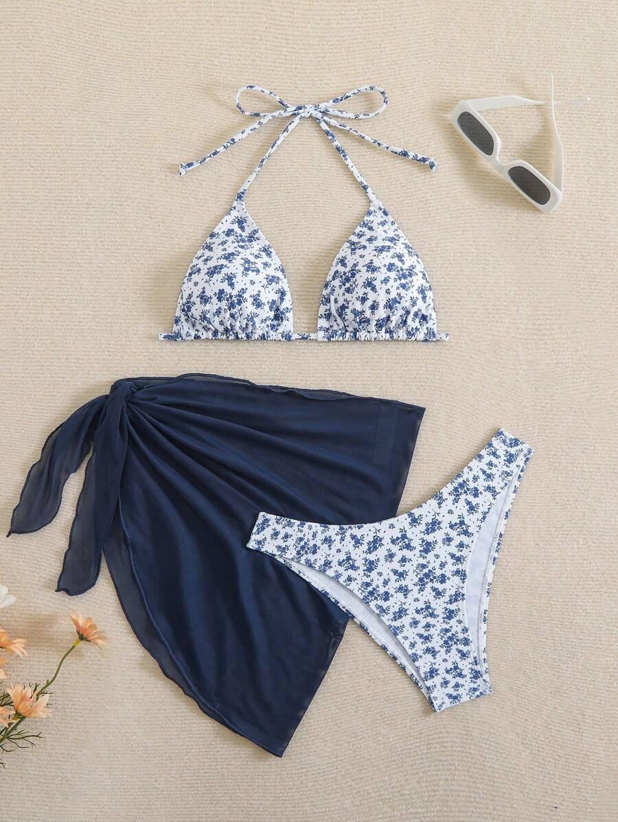 SHEIN TRZYCZĘŚCIOWY STRÓJ KĄPIELOWY WZÓR S09__XL