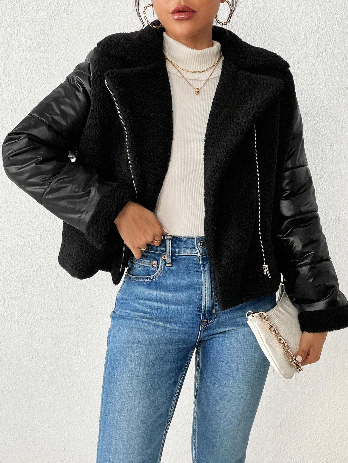 SHEIN CZARNA KURTKA ŁĄCZENIE W01__L