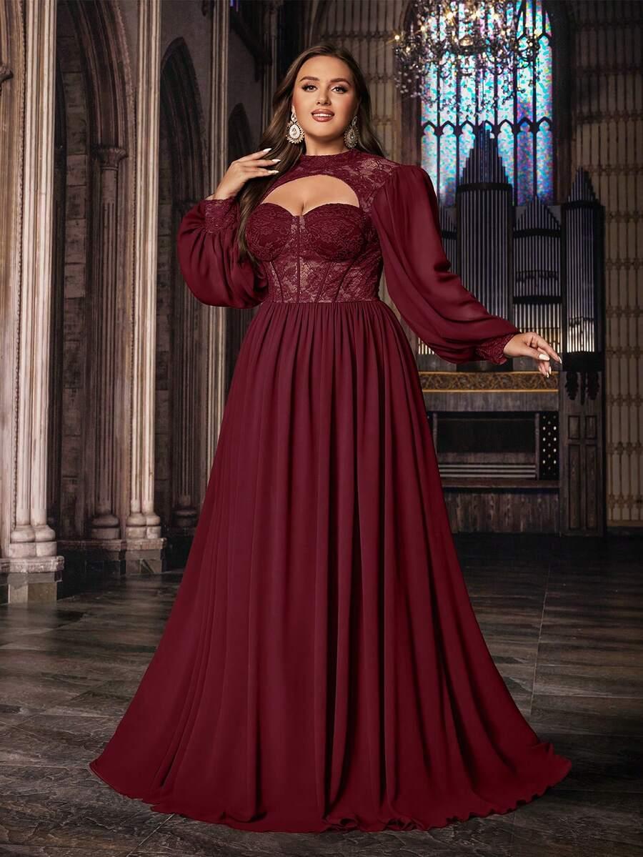 SHEIN BORDOWA MAXI SUKIENKA DŁUGI RĘKAW S06__50