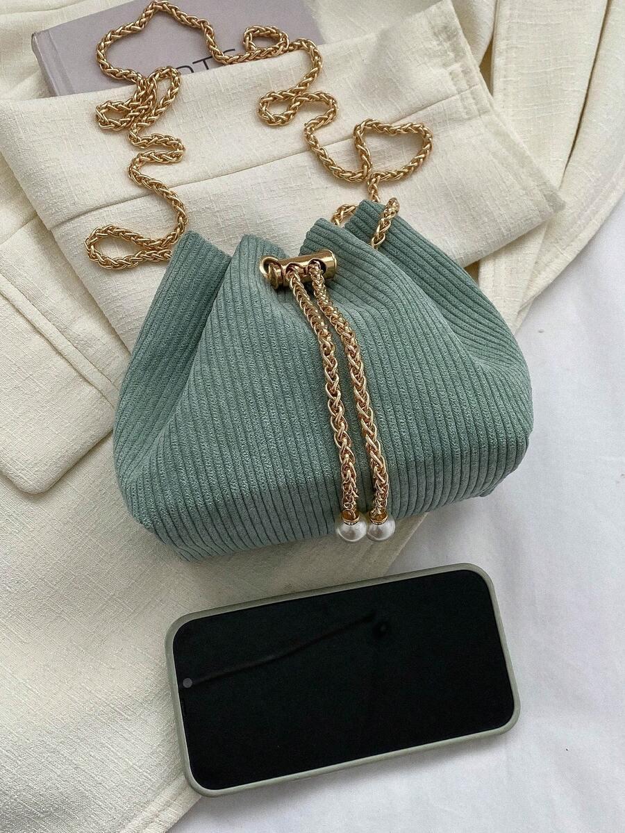 SHEIN ZIELONA WELUROWA TOREBKA PRĄŻKI S07__14X9,5X24