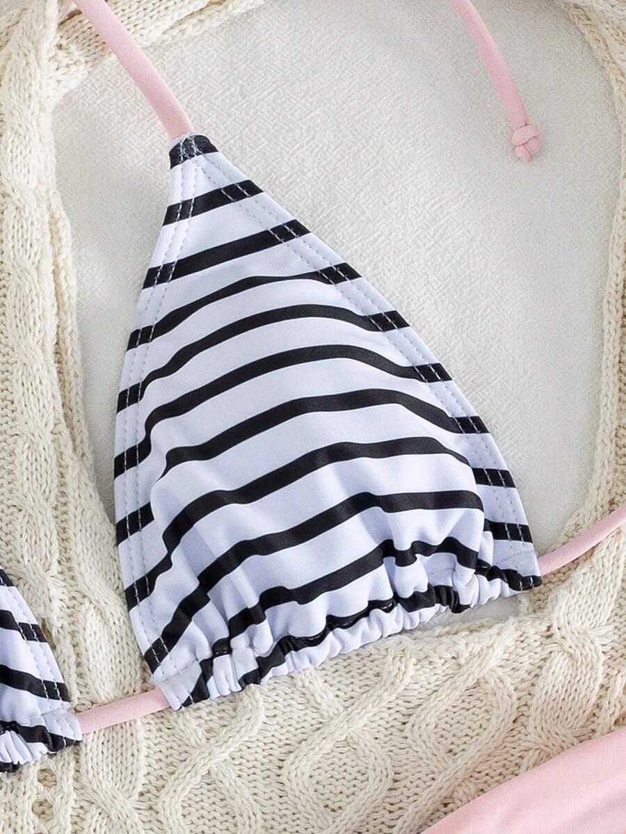SHEIN DWUCZĘŚCIOWY STRÓJ KĄPIELOWY PASKI KONTRAST S09__S