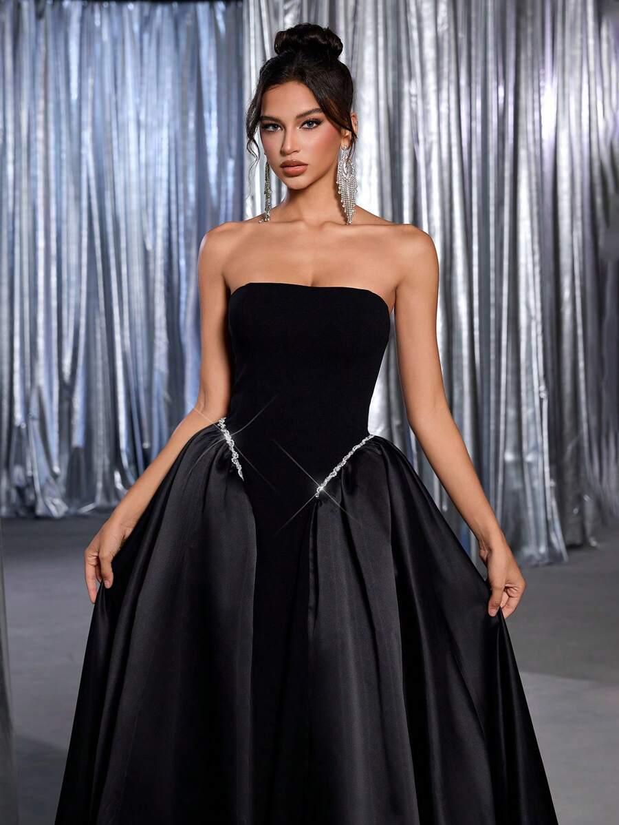 SHEIN CZARNA MAXI SUKIENKA ODKRYTE RAMIONA S09__XS