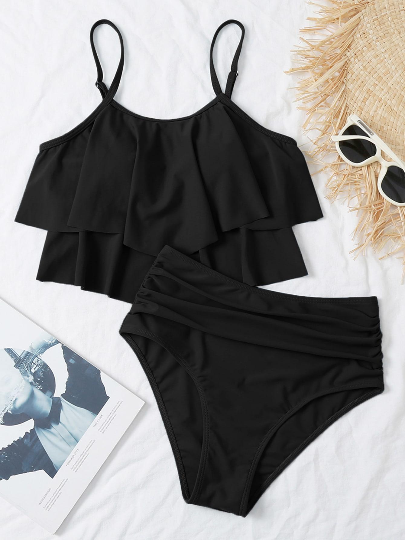 SHEIN CZARNY DWUCZĘŚCIOWY STRÓJ KĄPIELOWY TANKINI S09__M