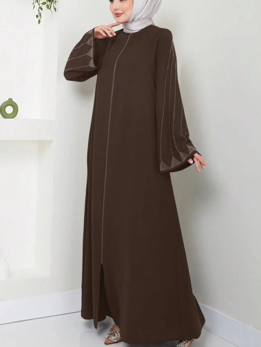SHEIN BRĄZOWA MAXI SUKIENKA ZDOBIENIE S06__L