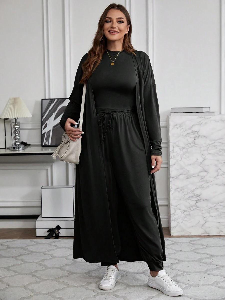 SHEIN 3-CZĘŚCIOWY KOMPLET TOP NARZUTKA SPODNIE PK01__XXL