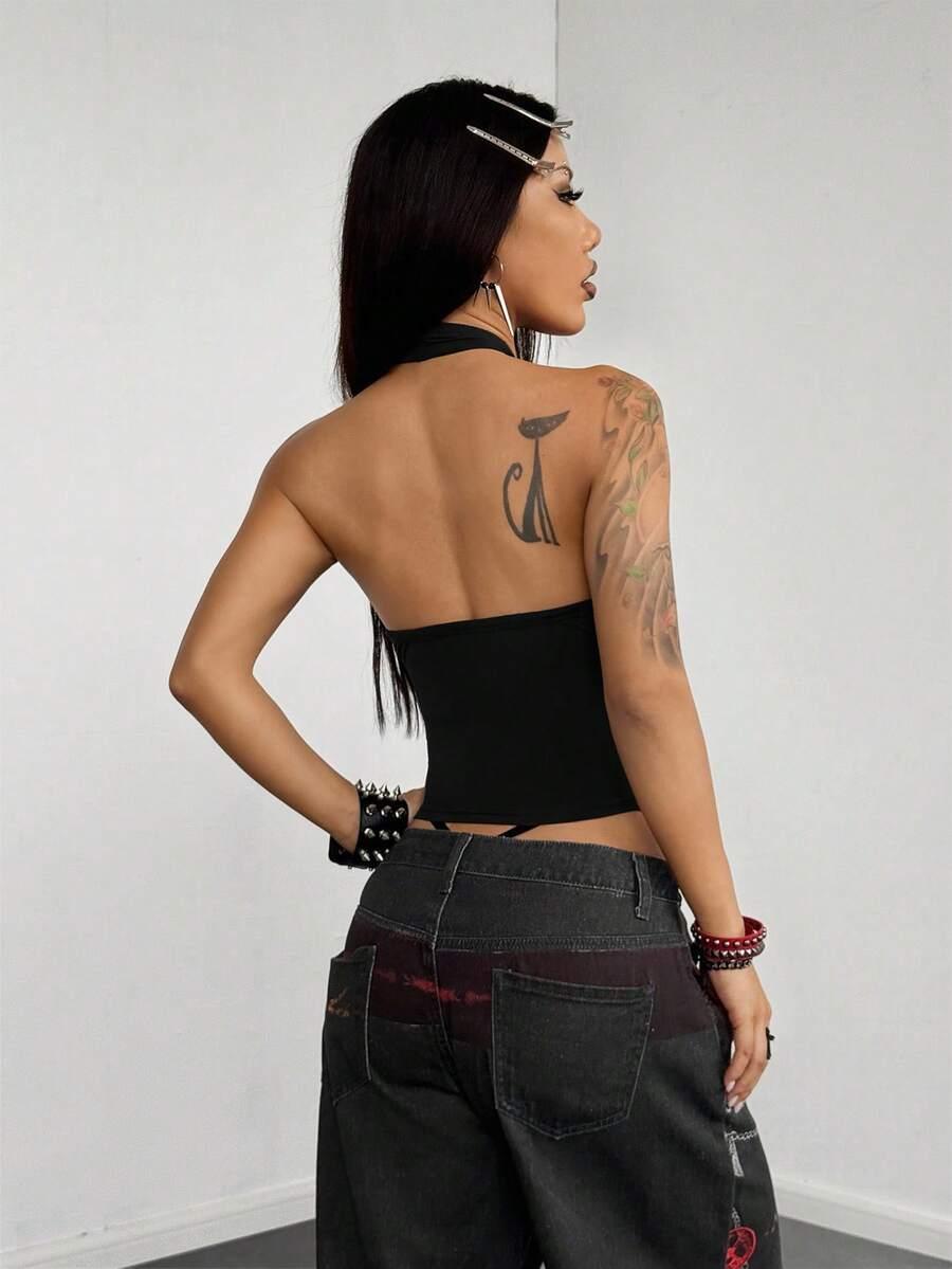 SHEIN CZARNY TOP GUZIKI S06__M