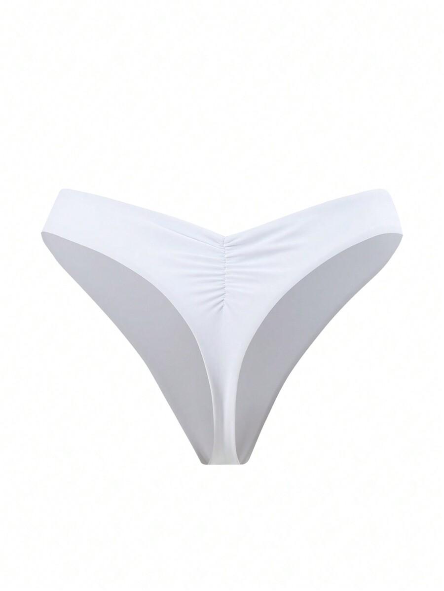 SHEIN BIAŁY DÓŁ OD BIKINI STRINGI MARSZCZENIE PK01__S