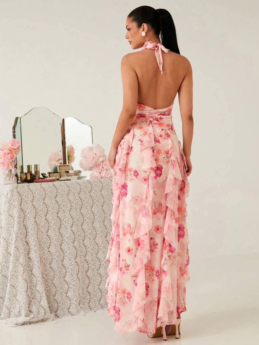 SHEIN RÓŻOWA MAXI SUKIENKA W KWIATY S06__M