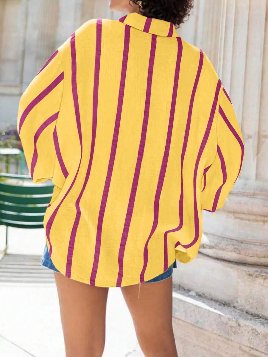 SHEIN ŻÓŁTA KOSZULA W PASKI S06__L