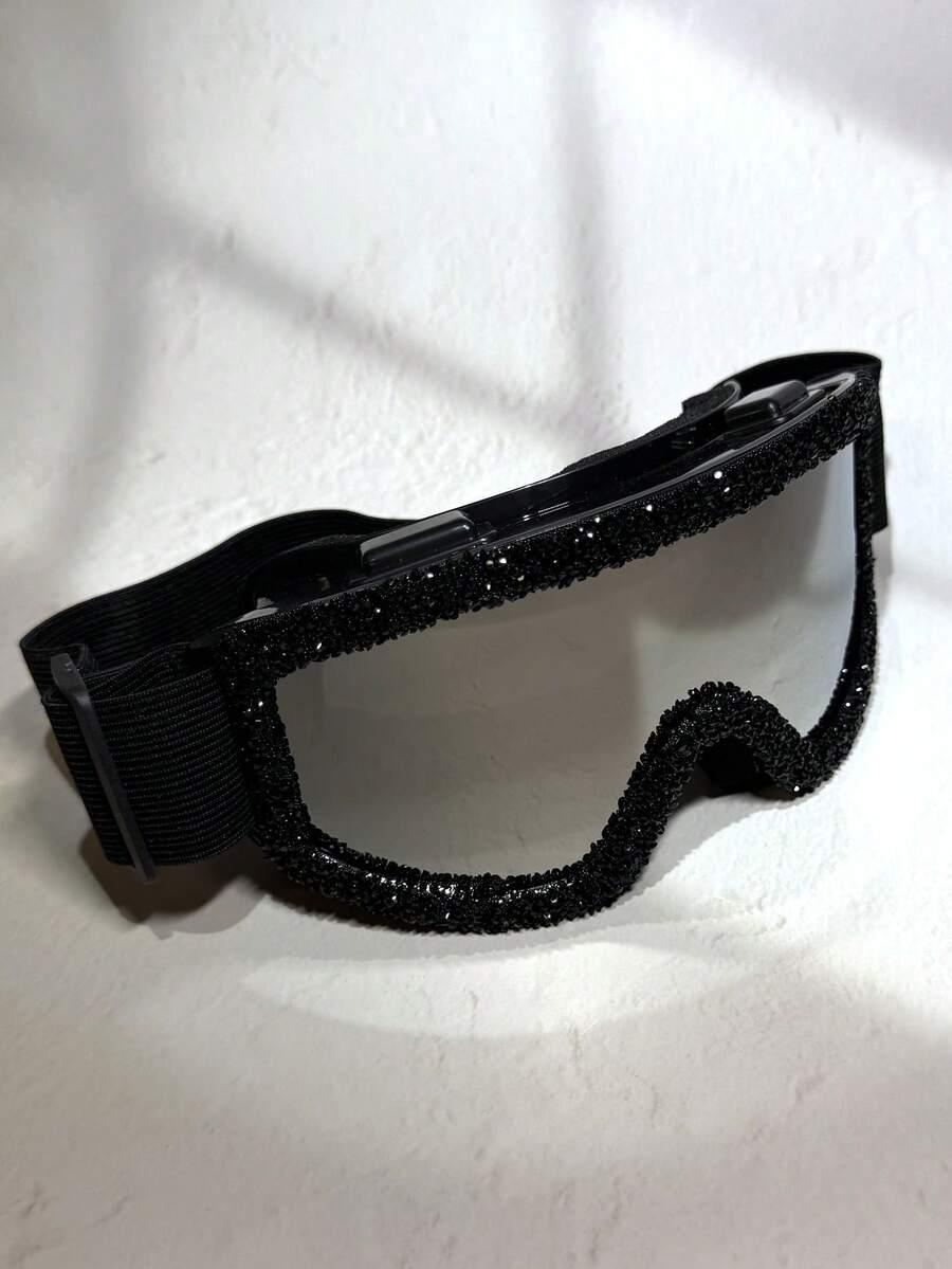 SHEIN CZARNE OKULARY GOGLE NARCIARSKIE ZDOBIENIE W01