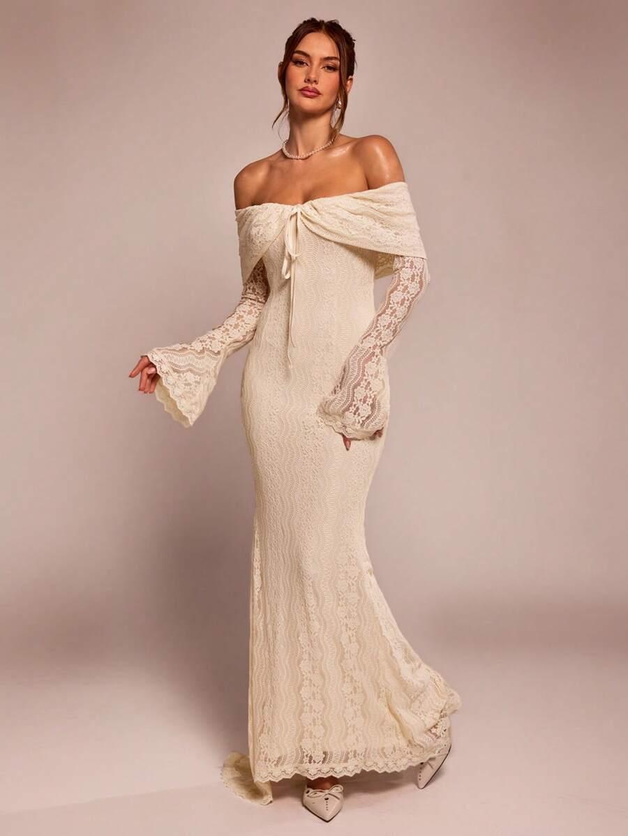 SHEIN KREMOWA MAXI SUKIENKA KORONKA S06__XS