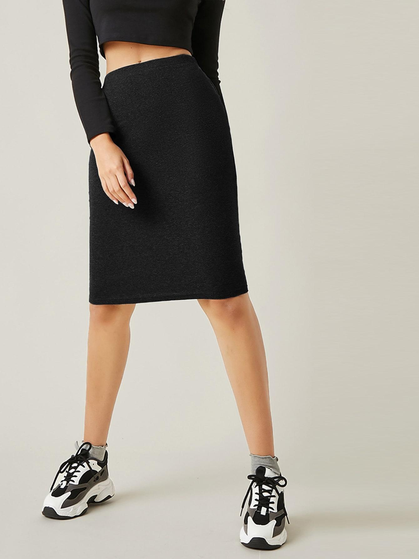 SHEIN CZARNA SPÓDNICA WYSOKI STAN S06__L