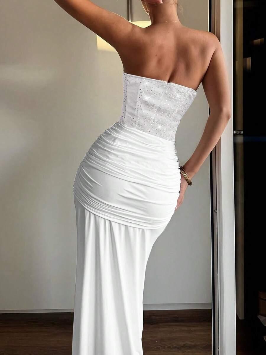 SHEIN BIAŁA SUKIENKA ODKRYTE RAMIONA S06__S