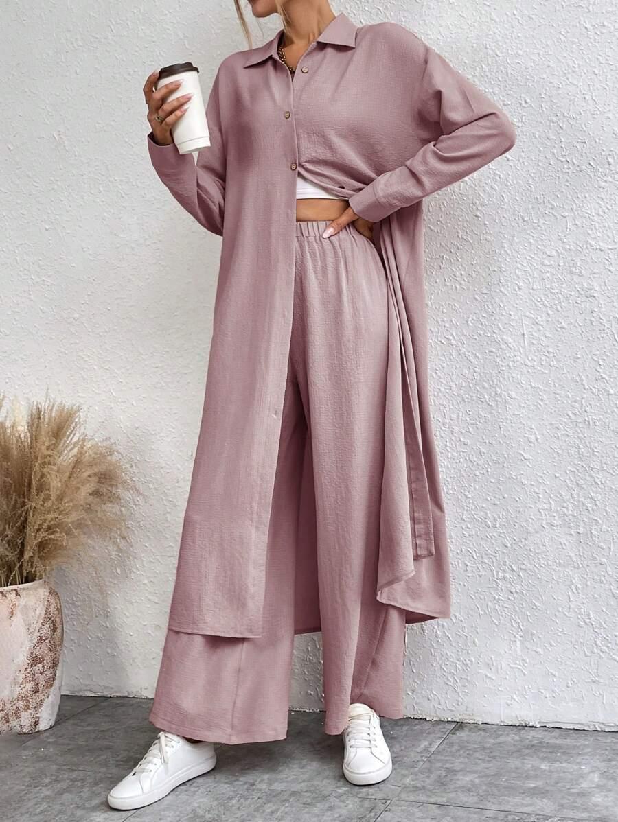 SHEIN DŁUGA KOSZULA SPODNIE KOMPLET S06__L