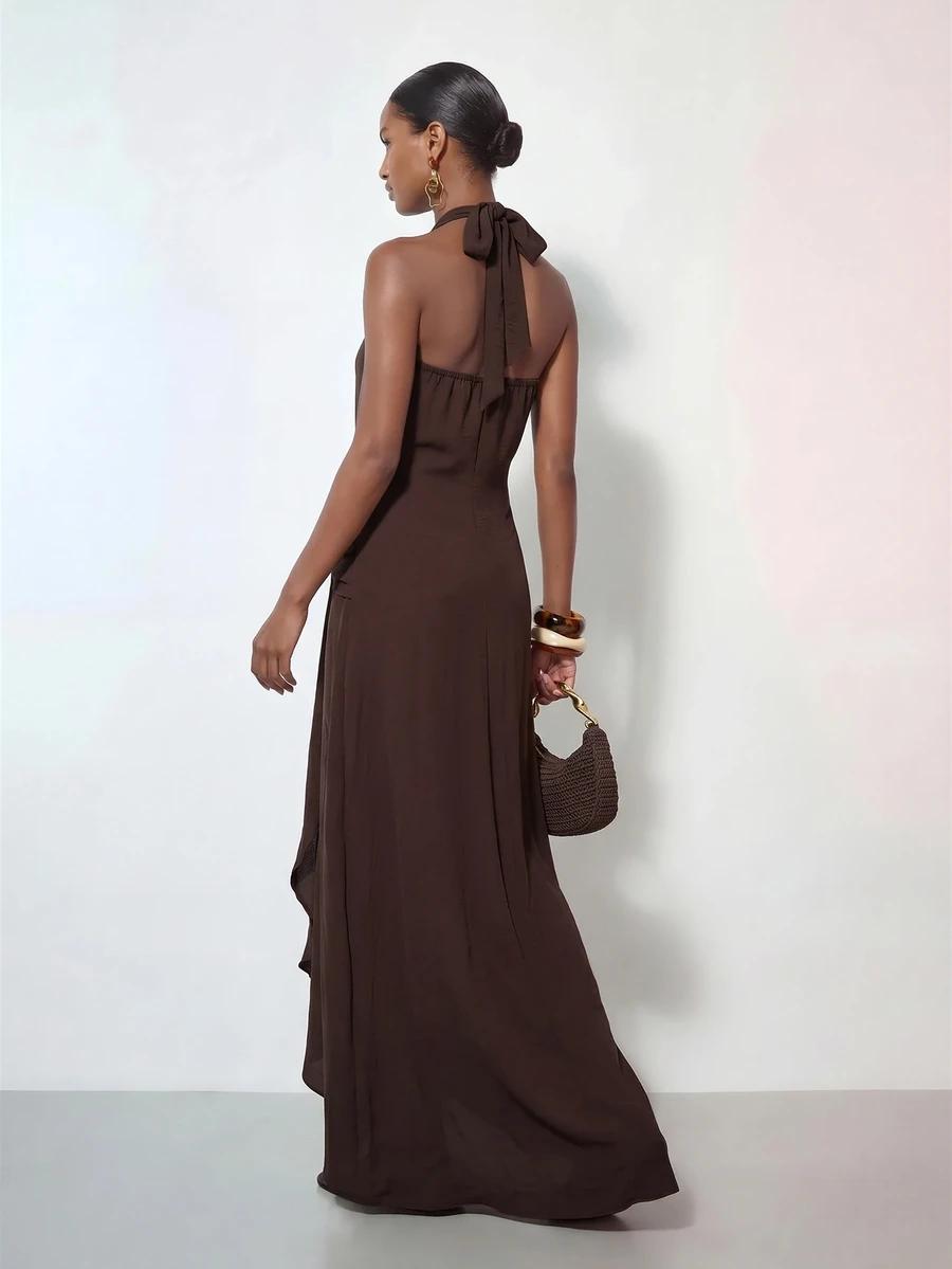 SHEIN BRĄZOWA MAXI SUKIENKA S06__M
