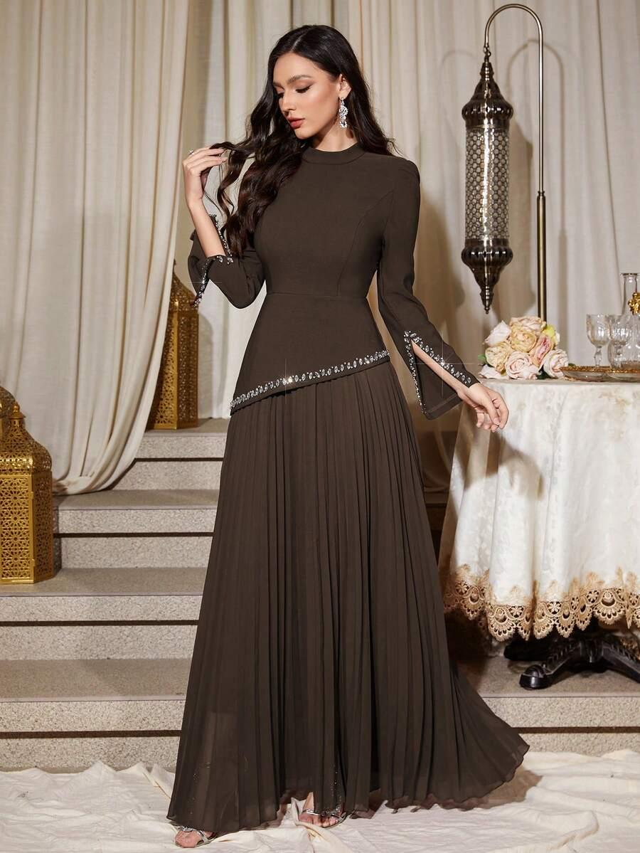 SHEIN BRĄZOWA SUKIENKA DŁUGI RĘKAW S06__L