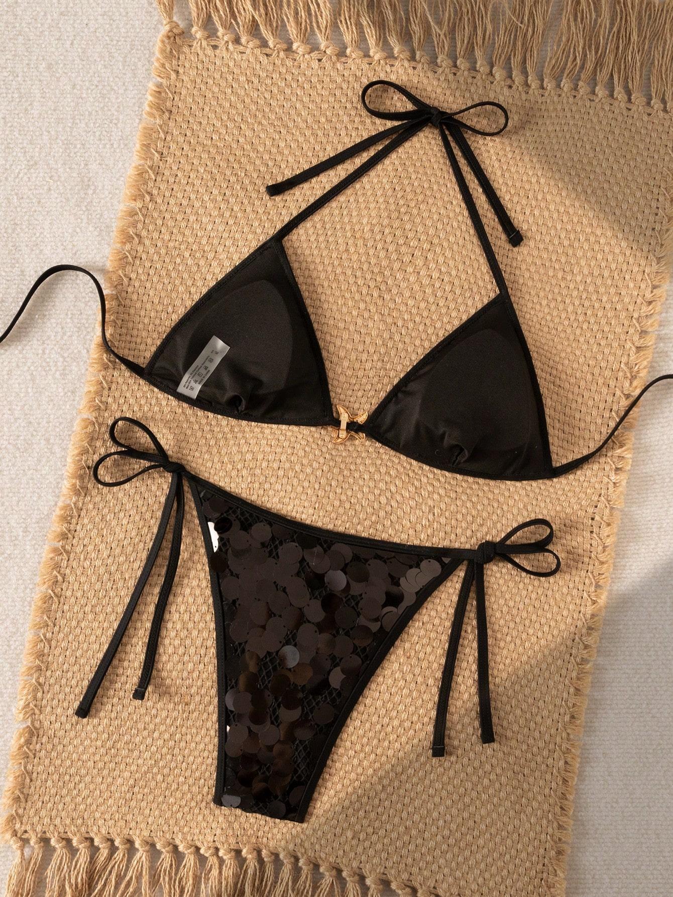 SHEIN DWUCZĘŚCIOWY STRÓJ KĄPIELOWY CEKINY S09__L