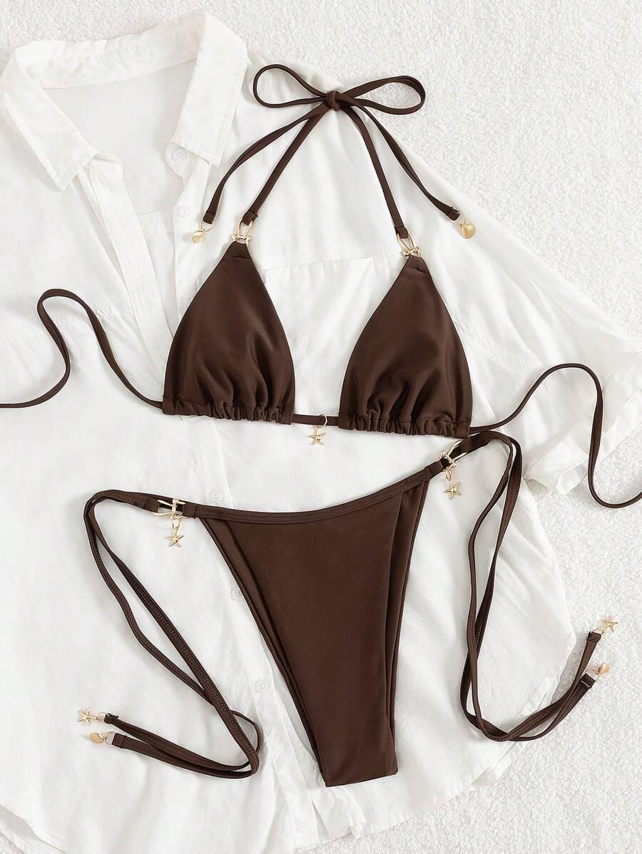 SHEIN BRĄZOWY DWUCZĘŚCIOWY STRÓJ KĄPIELOWY S09__M