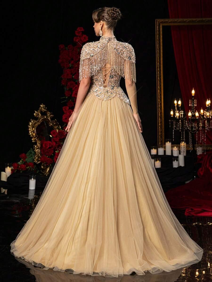 SHEIN MAXI SUKNIA ZDOBIENIE NASZYWKI S06__L