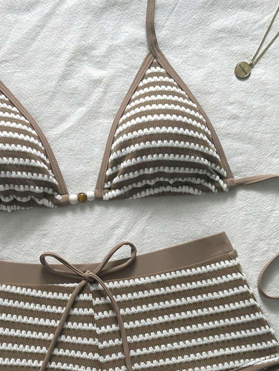 SHEIN DWUCZĘŚCIOWY STRÓJ KĄPIELOWY W PASKI S09__L