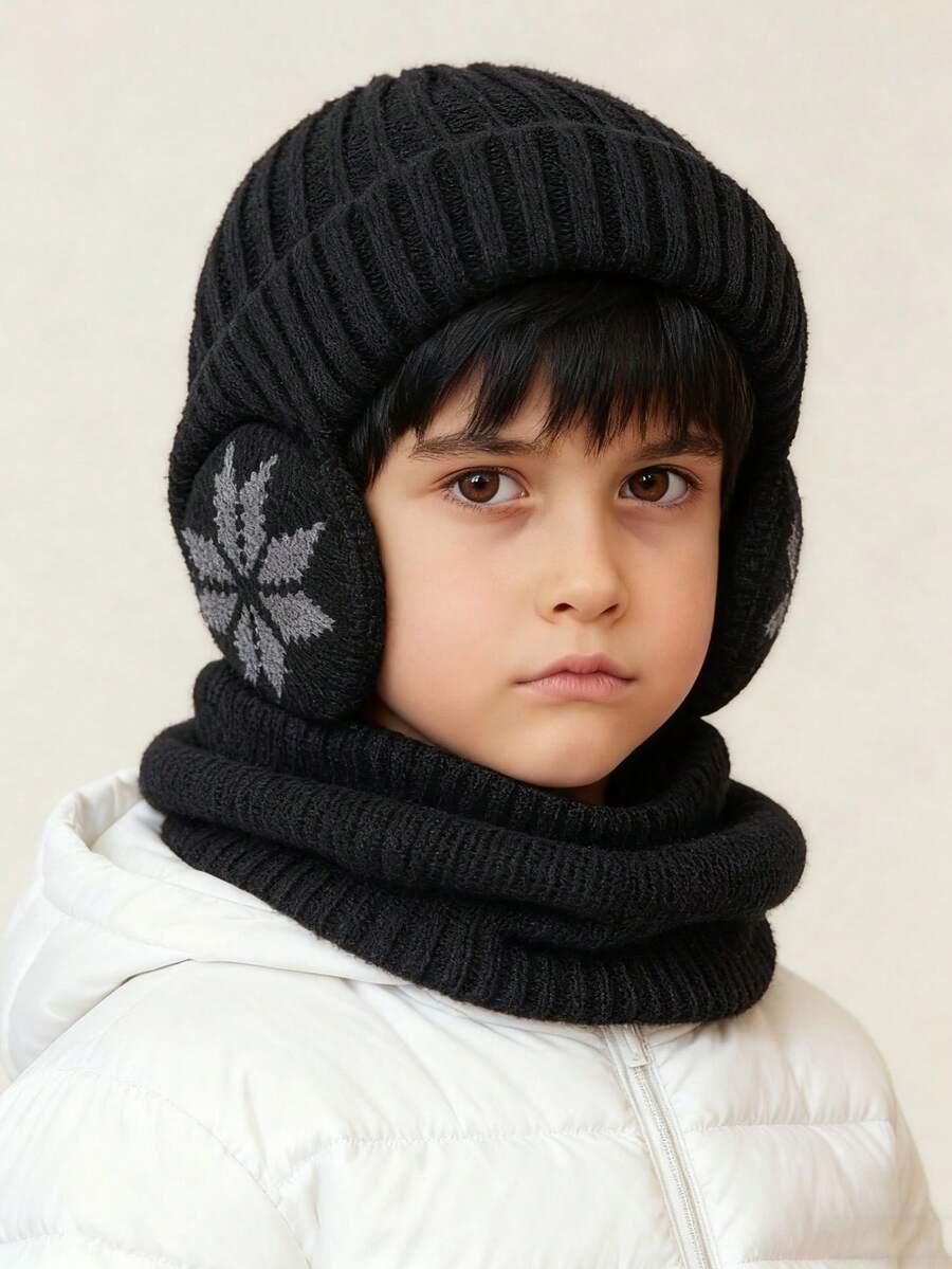 SHEIN CZARNA CZAPKA NAUSZNIKI W01__2-6LAT