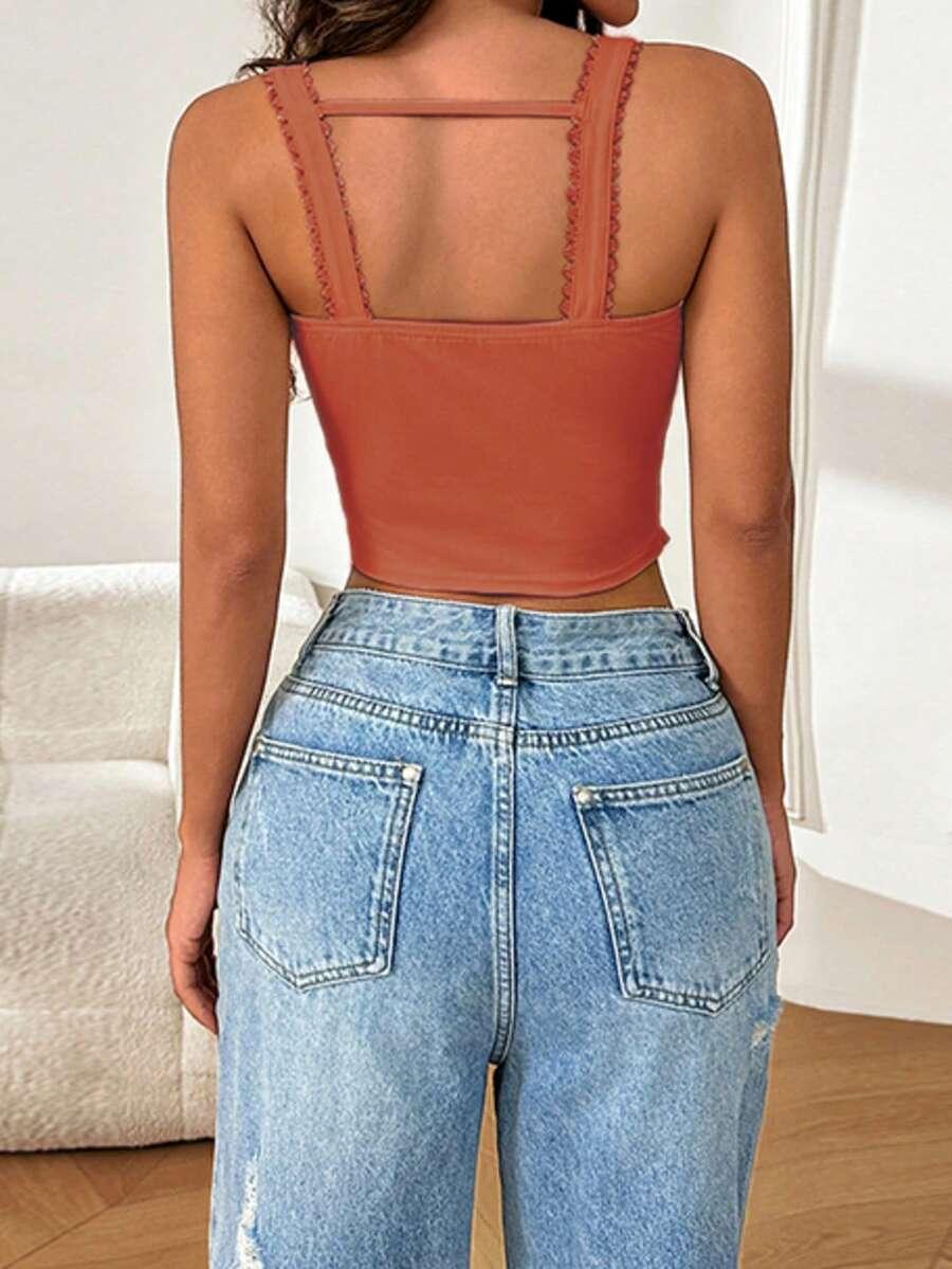 SHEIN POMARAŃCZOWY TOP KORONKA KOKARDKA PK01__XS