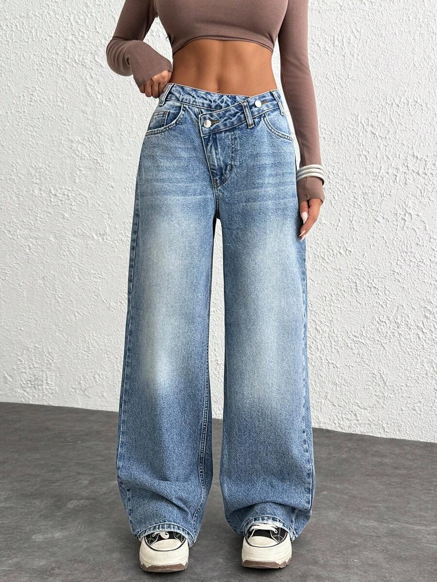 SHEIN NIEBIESKIE SPODNIE JEANS SZEROKA NOGAWKA S06__XS
