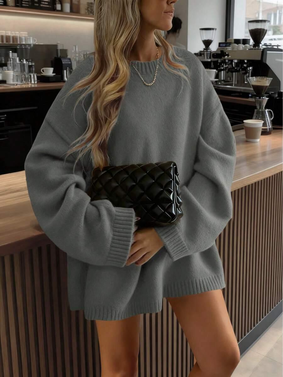 SHEIN SZARY DZIANINOWY SWETER S06__L