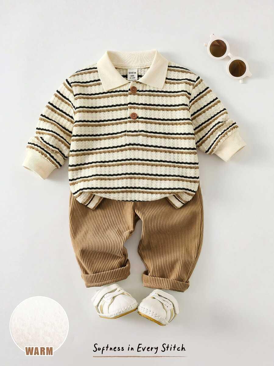 COZY PIXIES BRĄZOWE PRĄŻKOWANE SPODNIE S06__92/98