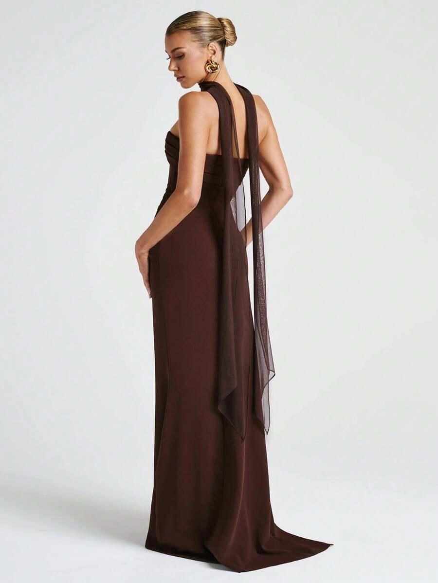 SHEIN MAXI SUKIENKA ODKRYTE RAMIONA ROZCIĘCIE SZAL PK01__M