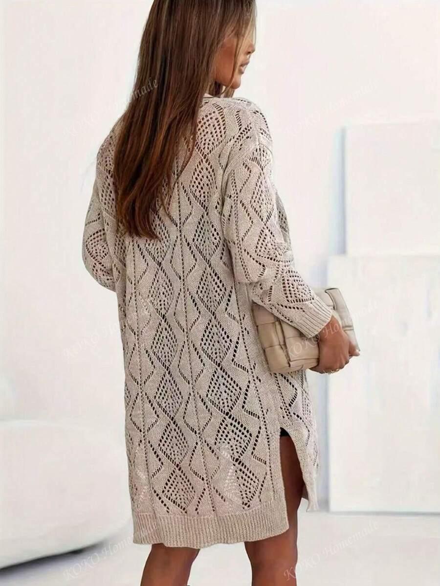 SHEIN BEŻOWY SWETER KARDIGAN AŻUROWY S06__XL