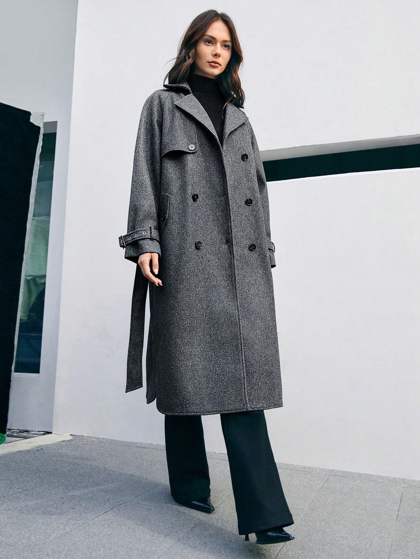 SHEIN SZARY PŁASZCZ GUZIKI W01__S