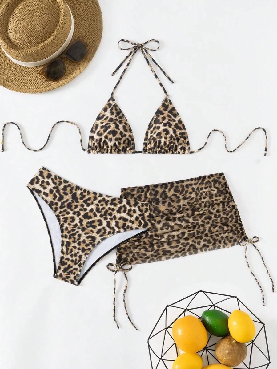 SHEIN STRÓJ KĄPIELOWY ANIMAL PRINT SARONG KOMPLET S09__L