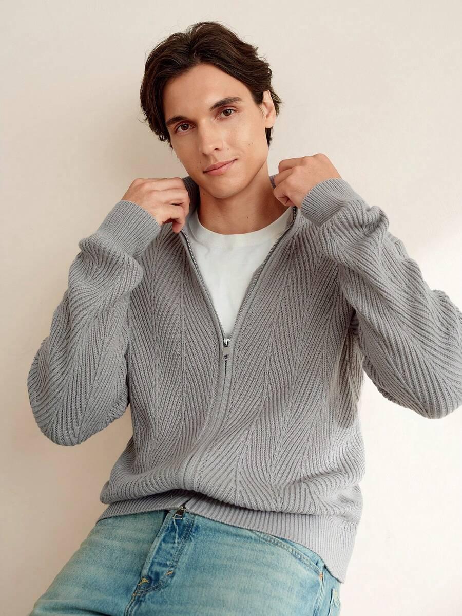 MANFINITY SZARY SWETER ZAMEK S06__L
