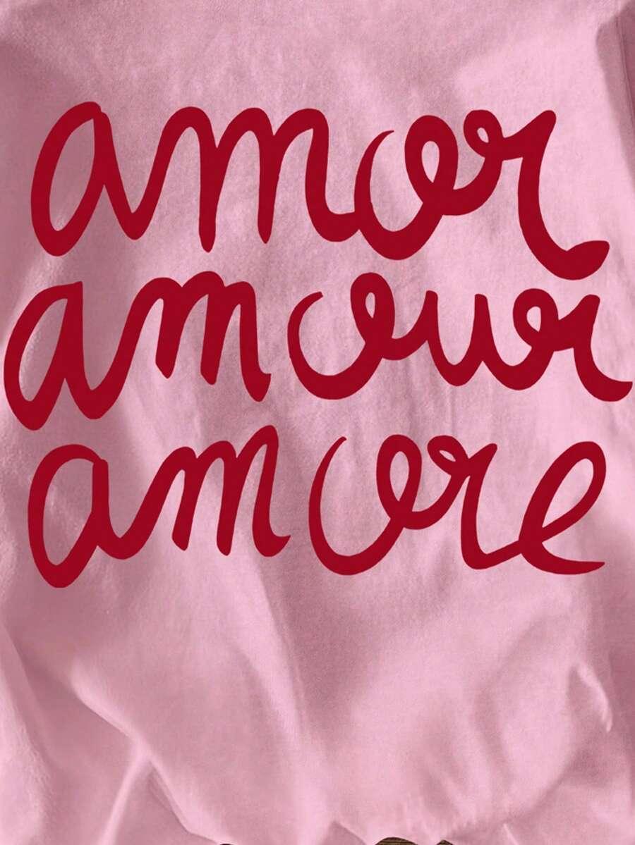 SHEIN RÓŻOWY T-SHIRT NADRUK S06__M