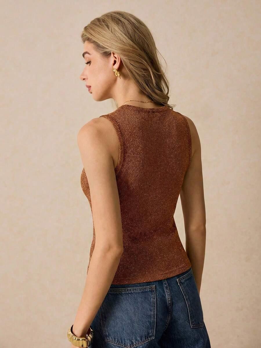 SHEIN BRĄZOWY DZIANINOWY TOP S06__S