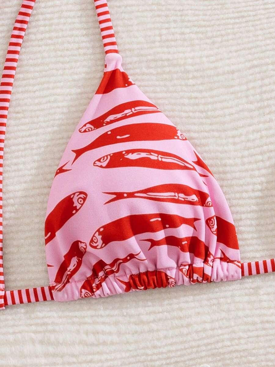 SHEIN WIĄZANY KOMPLET BIKINI PRINT S09__S