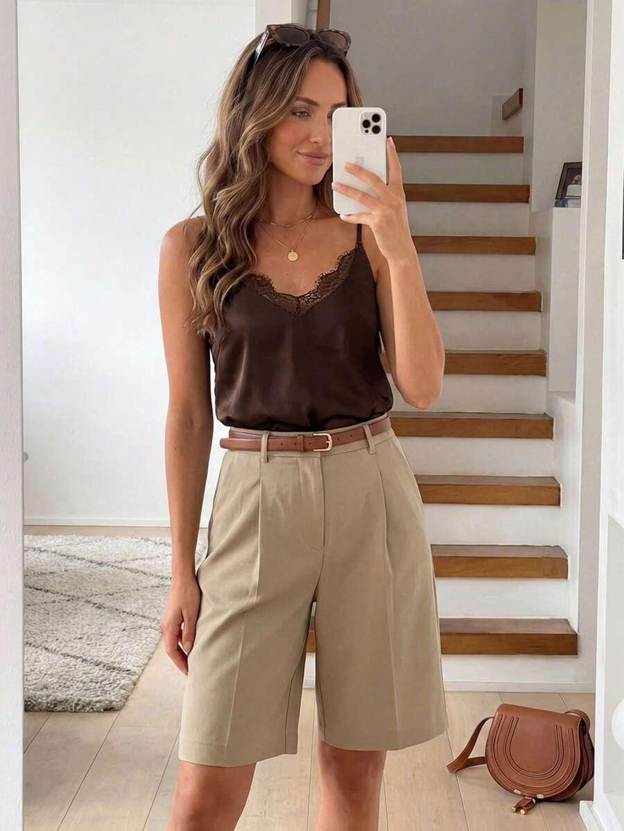 SHEIN BRĄZOWY TOP NA RAMIĄCZKACH S06__L