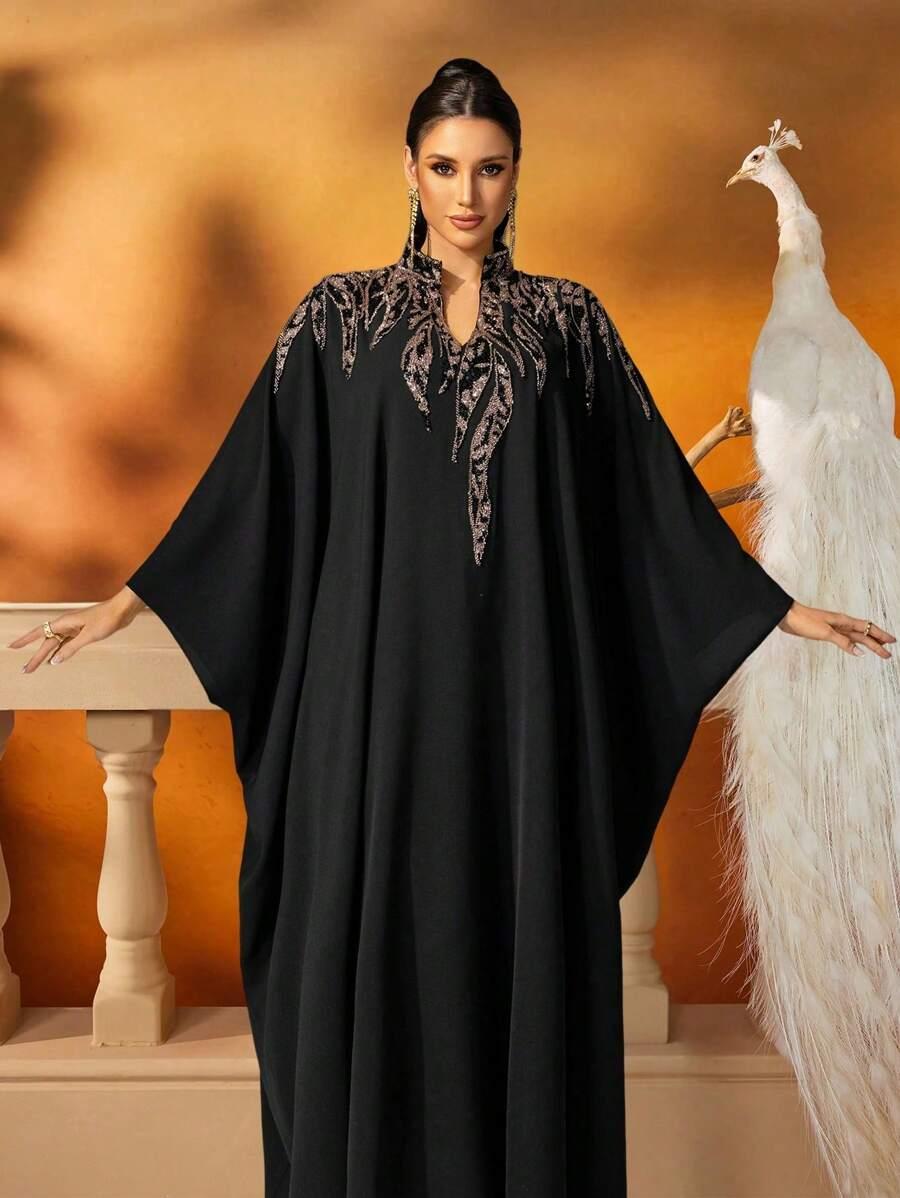 SHEIN CZARNA MAXI SUKIENKA ZDOBIENIA S06__XXL