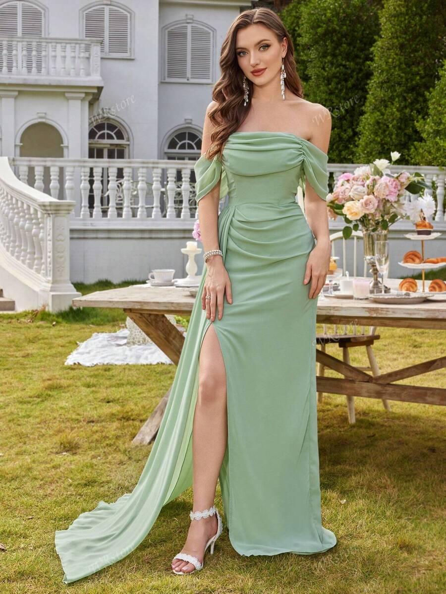 SHEIN SZYFONOWA ZIELONA MAXI SUKIENKA ROZCIĘCIE S06__XL