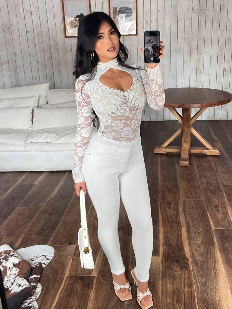 SHEIN BIAŁE SPODNIE RURKI JEANS S06__M