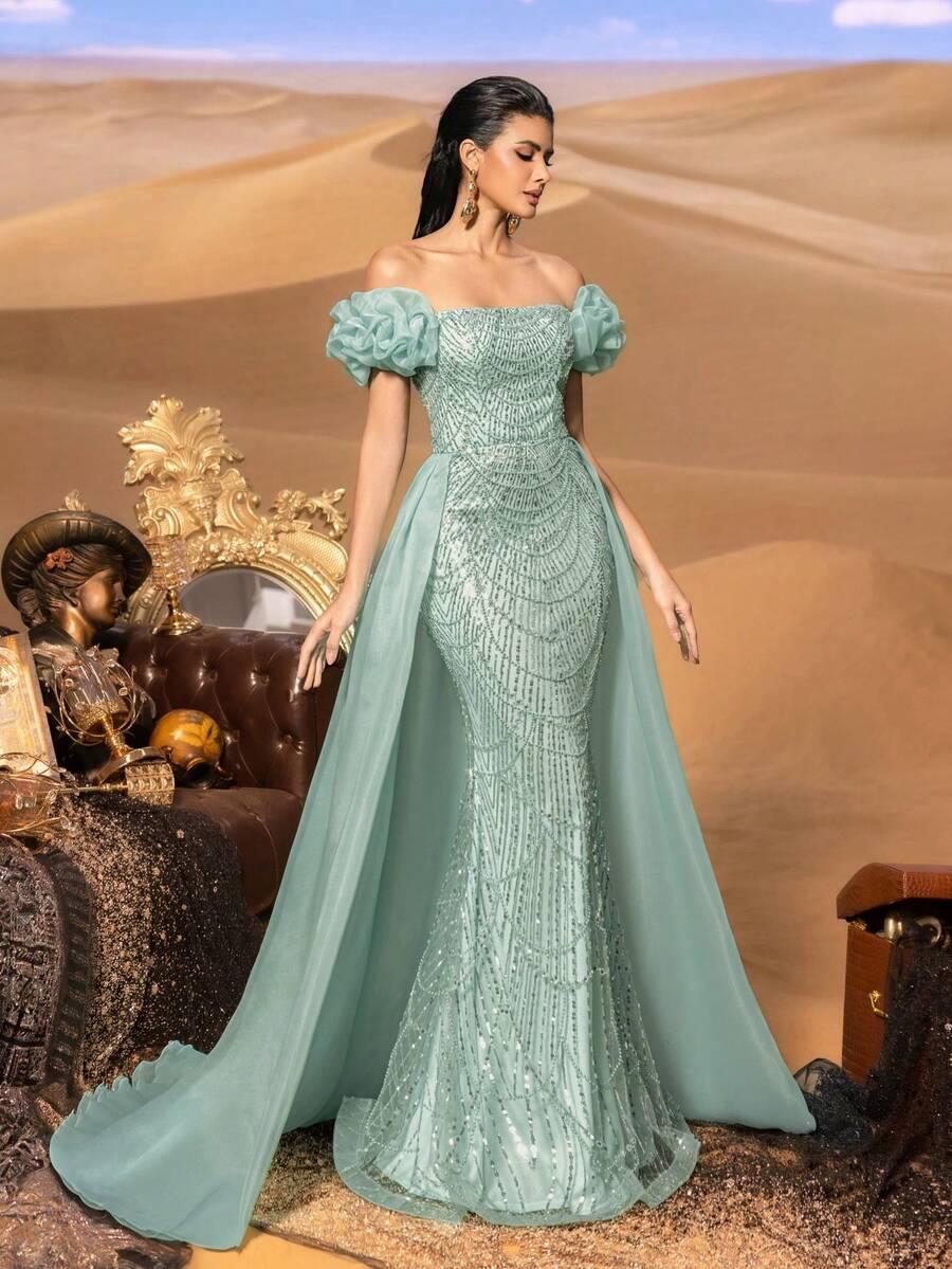 SHEIN ZIELONA MAXI SUKIENKA S06__L