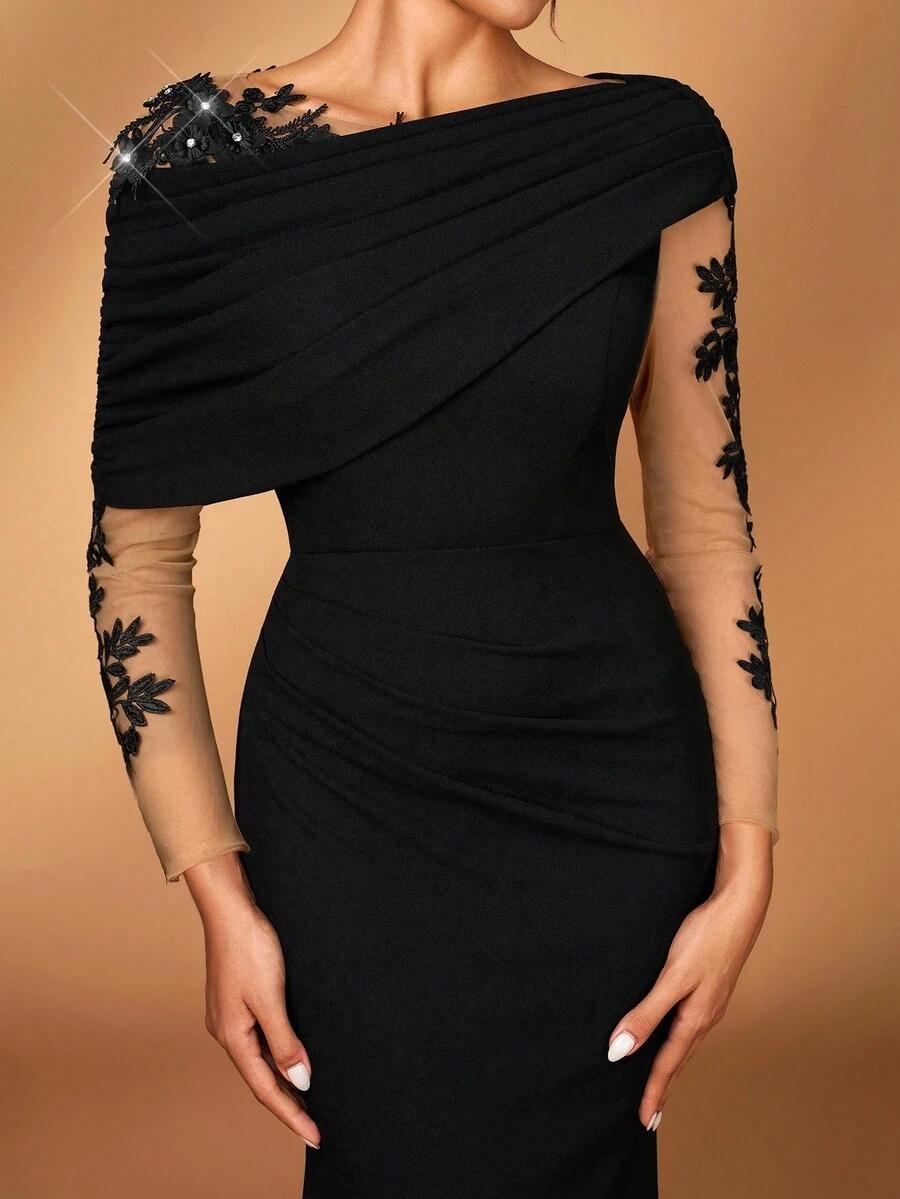 SHEIN CZARNA MAXI SUKIENKA ZDOBIENIA S06__XL