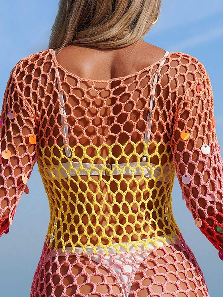 SHEIN SUKIENKA PLAŻOWA DŁUGI RĘKAW ZDOBIENIA PK01__L