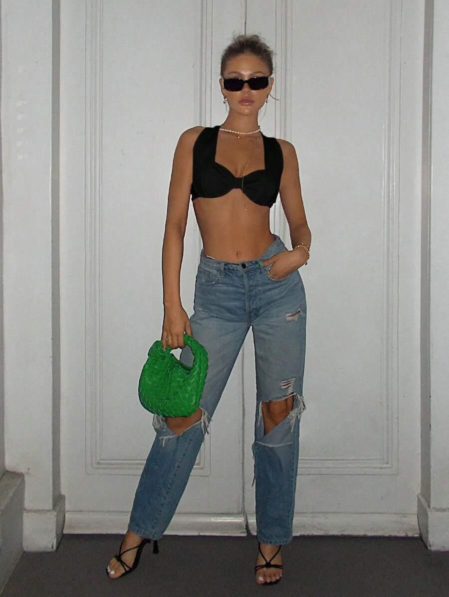 SHEIN CZARNY TOP ODKRYTE PLECY