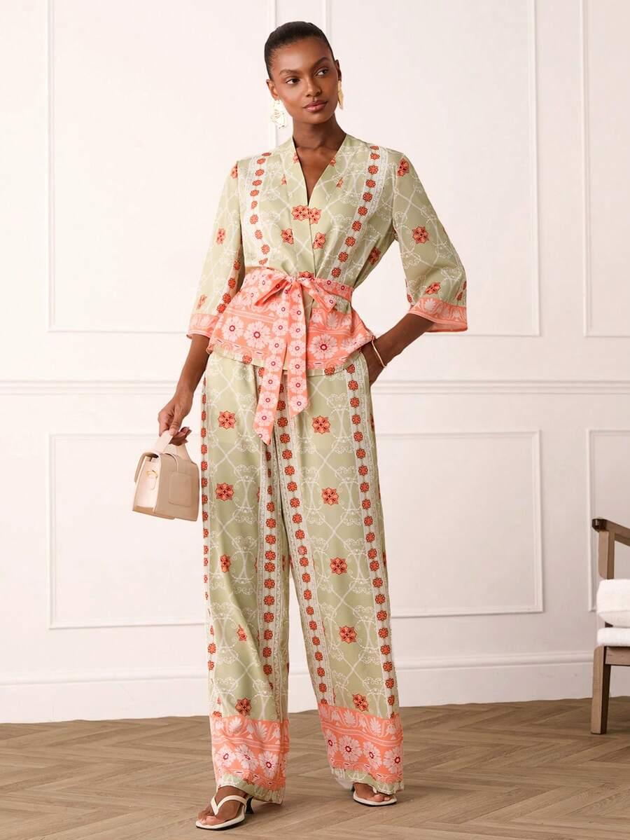 LILORA KOMPLET BLUZKA SPODNIE PRINT S06__XL