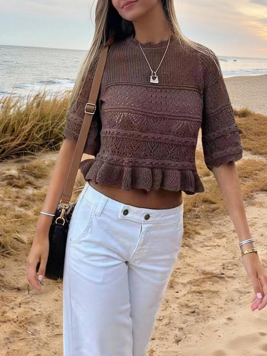 SHEIN BRĄZOWY DZIANINOWY SWETER S06__L