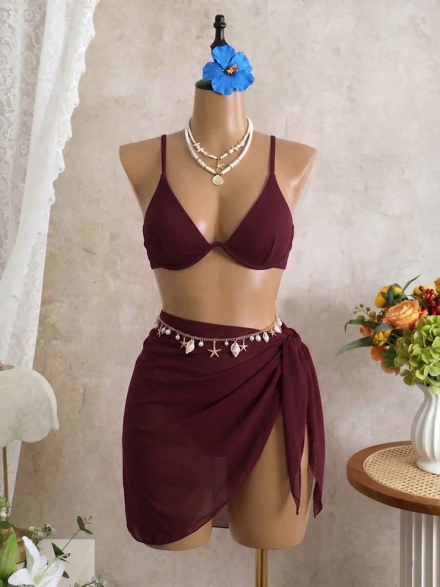 SWIM VCAY BORDOWY DWUCZĘŚCIOWY STRÓJ KĄPIELOWY SARONG KOMPLET S09__52