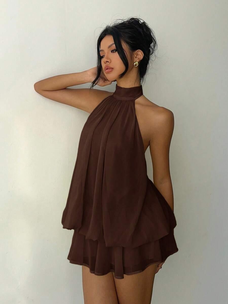 SHEIN BRĄZOWY KOMBINEZON ODKRYTE PLECY S06__XL